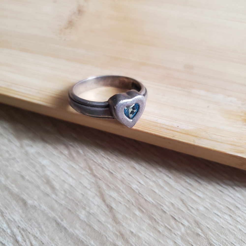 Silver Heart Ring with Blue Gemstone